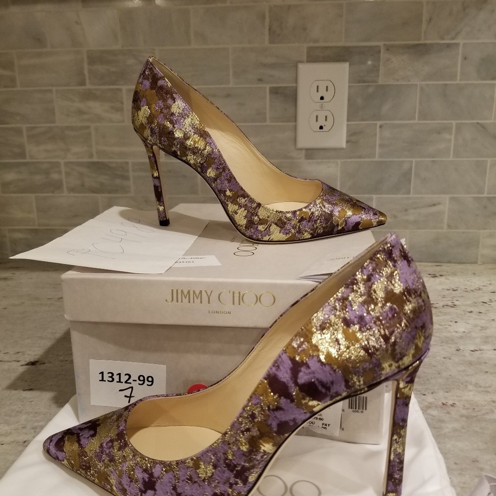 SOLD Jimmy Choo Romy 100 Grape Mix Heels Pumps 37 - Picture 2 of 8